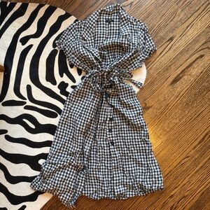 Quince Black and White Checkered Midi Dress
